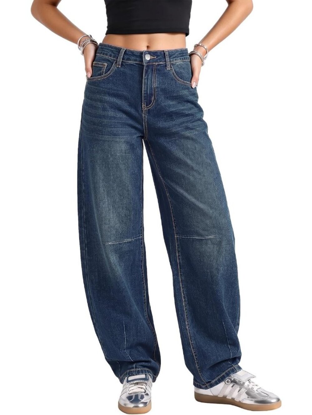 High-Waisted Barrel Jeans for Women | Stretchy Boyfriend Baggy Y2K Style